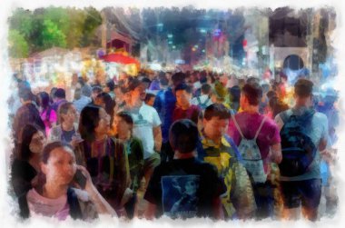 Landscape and scenery of the Ancient Architecture Council in Chiang Mai and tourist attractions of Thailand watercolor style illustration impressionist painting.