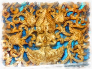 Landscape and scenery of the Ancient Architecture Council in Chiang Mai and tourist attractions of Thailand watercolor style illustration impressionist painting.