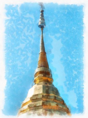 Landscape and scenery of the Ancient Architecture Council in Chiang Mai and tourist attractions of Thailand watercolor style illustration impressionist painting.
