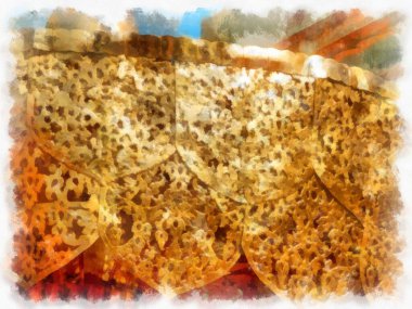 Landscape and scenery of the Ancient Architecture Council in Chiang Mai and tourist attractions of Thailand watercolor style illustration impressionist painting.