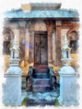 Landscape and scenery of the Ancient Architecture Council in Chiang Mai and tourist attractions of Thailand watercolor style illustration impressionist painting.