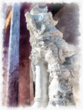 Landscape and scenery of the Ancient Architecture Council in Chiang Mai and tourist attractions of Thailand watercolor style illustration impressionist painting.