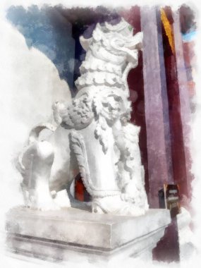 Landscape and scenery of the Ancient Architecture Council in Chiang Mai and tourist attractions of Thailand watercolor style illustration impressionist painting.