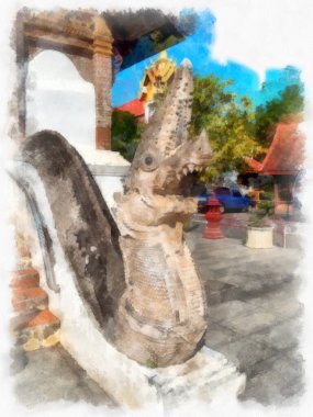 Landscape and scenery of the Ancient Architecture Council in Chiang Mai and tourist attractions of Thailand watercolor style illustration impressionist painting.