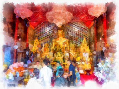Landscape and scenery of the Ancient Architecture Council in Chiang Mai and tourist attractions of Thailand watercolor style illustration impressionist painting.