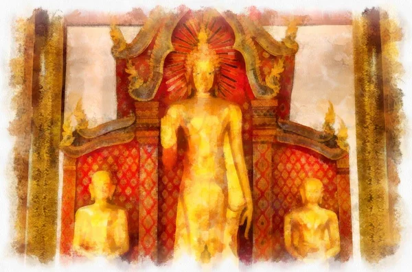 Landscape and scenery of the Ancient Architecture Council in Chiang Mai and tourist attractions of Thailand watercolor style illustration impressionist painting.