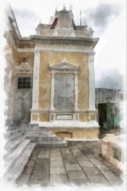 landscape of ancient european architecture in the park watercolor style illustration impressionist painting.