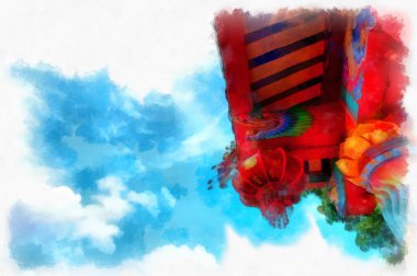 Landscape of ancient chinese shrine watercolor style illustration impressionist painting.