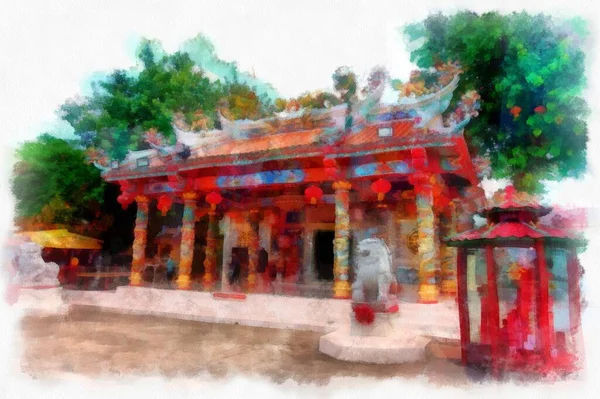 Landscape Ancient Chinese Shrine Watercolor Style Illustration Impressionist Painting —  Fotos de Stock