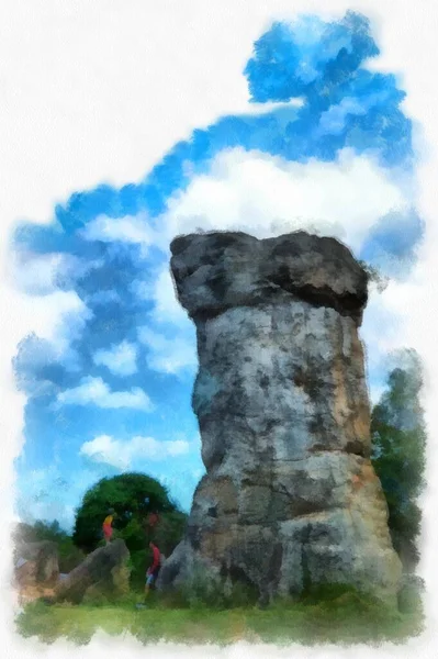 Пейзаж Больших Природных Каменных Блоков Стиле Акварели Иллюстрация Импрессионистской Живописи — стоковое фото