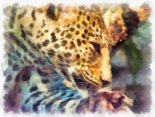Leopard Watercolor Style Illustration Impressionist Painting — 스톡 사진