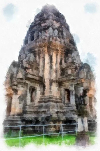 Ancient Stone Castle Ancient Pattern Art Thailand Watercolor Style Illustration — Stock Photo, Image