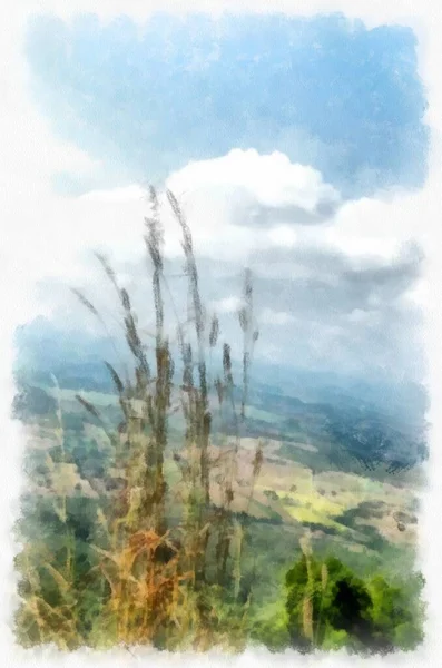 Landscape Mountains Land Watercolor Style Illustration Impressionist Painting — ストック写真