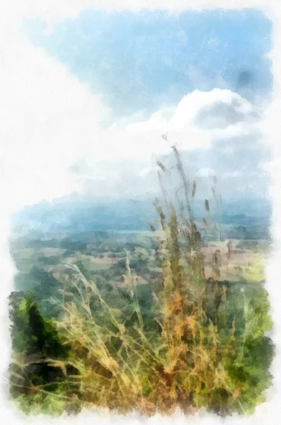 Landscape Mountains Land Watercolor Style Illustration Impressionist Painting — ストック写真