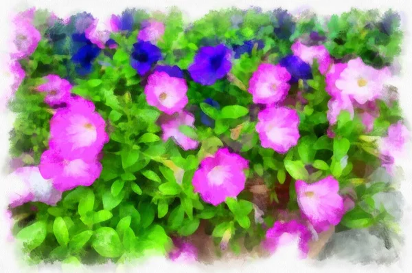 Purple Trumpet Flower Watercolor Style Illustration Impressionist Painting — Stock Photo, Image
