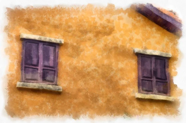 Ancient Italian Village Architecture Building Watercolor Style Illustration Impressionist Painting — Foto Stock