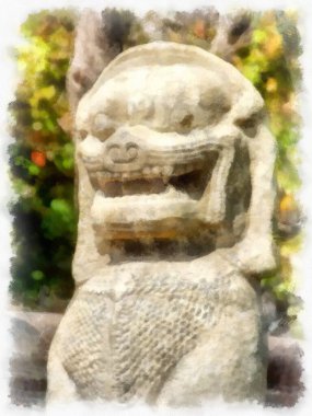 Kadim taş kale ve Tayland suluboya resim çiziminde antik desenler..