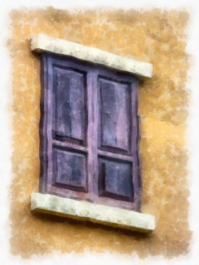 Eski İtalyan köyü mimarisi suluboya resim çizimi çiziyor..