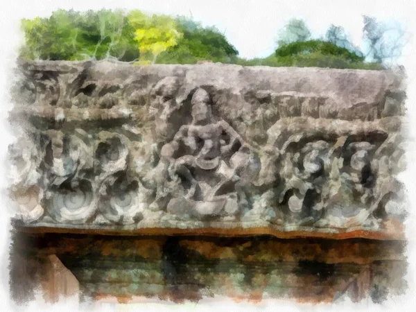Kadim Taş Kale Tayland Suluboya Resim Çiziminde Antik Desenler — Stok fotoğraf