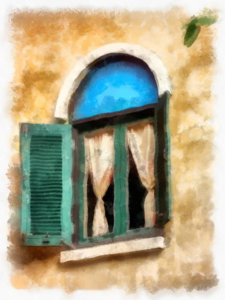Ancient Italian Village Architecture Building Watercolor Style Illustration Impressionist Painting —  Fotos de Stock