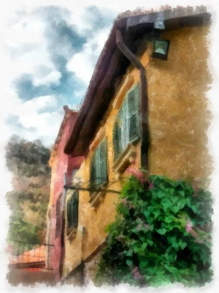 Ancient Italian Village Architecture Building Watercolor Style Illustration Impressionist Painting — Φωτογραφία Αρχείου