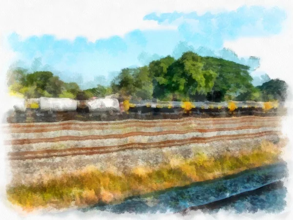 Oil Train Watercolor Style Illustration Impressionist Painting — ストック写真