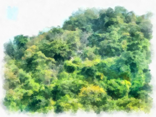 Forest Railway Landscape Watercolor Style Illustration Impressionist Painting — Stok Foto