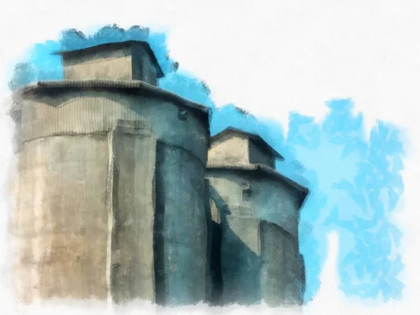 Factory Watercolor Style Illustration Impressionist Painting — Foto de Stock
