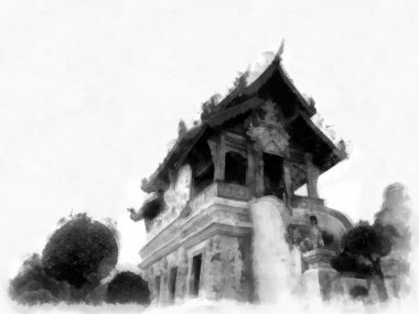 Landscape and scenery of the Ancient Architecture Council in Chiang Mai and tourist attractions of Thailand watercolor style illustration impressionist painting.