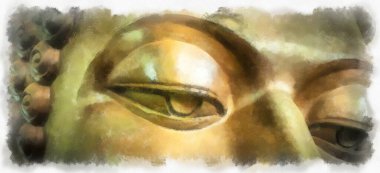 buddha face watercolor style illustration impressionist painting.