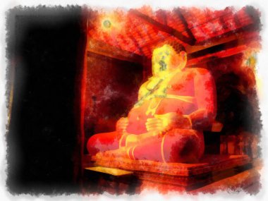 Landscape and scenery of the Ancient Architecture Council in Chiang Mai and tourist attractions of Thailand watercolor style illustration impressionist painting.