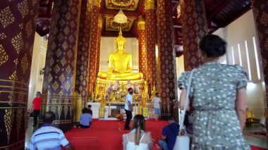 AYUTTHAYA THAILAND-11 MAY 2019:Buddha Nimit Wichit Mariami Srisanphet Borom Trai Lokanat A statue of a hundred years old Buddha statue in Na Phra Meru Temple Ayutthaya, Thailand.