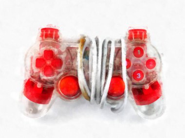 joystick on a white background watercolor style illustration impressionist painting.