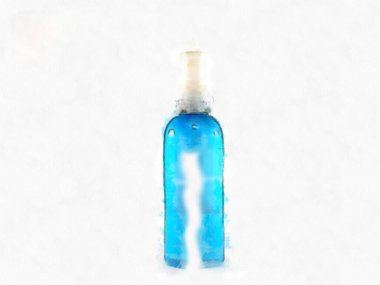 bottle of hand washing alcohol on white background watercolor style illustration impressionist painting.