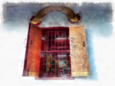 Landscape and scenery of the Ancient Architecture Council in Chiang Mai and tourist attractions of Thailand watercolor style illustration impressionist painting.