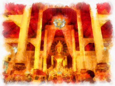 Landscape and scenery of the Ancient Architecture Council in Chiang Mai and tourist attractions of Thailand watercolor style illustration impressionist painting.