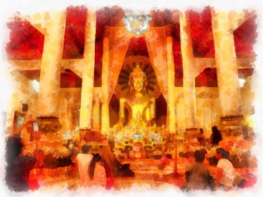 Landscape and scenery of the Ancient Architecture Council in Chiang Mai and tourist attractions of Thailand watercolor style illustration impressionist painting.