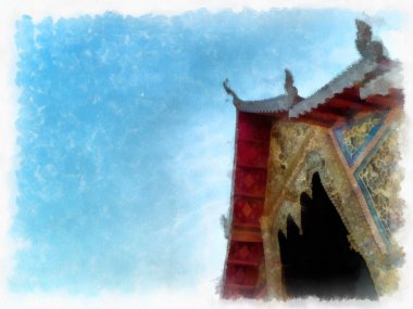 Landscape and scenery of the Ancient Architecture Council in Chiang Mai and tourist attractions of Thailand watercolor style illustration impressionist painting.
