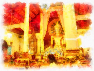 Landscape and scenery of the Ancient Architecture Council in Chiang Mai and tourist attractions of Thailand watercolor style illustration impressionist painting.