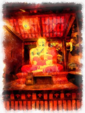 Landscape and scenery of the Ancient Architecture Council in Chiang Mai and tourist attractions of Thailand watercolor style illustration impressionist painting.