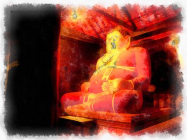 Landscape and scenery of the Ancient Architecture Council in Chiang Mai and tourist attractions of Thailand watercolor style illustration impressionist painting.