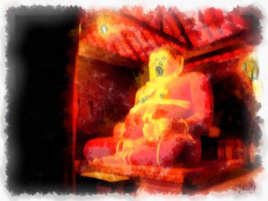 Landscape and scenery of the Ancient Architecture Council in Chiang Mai and tourist attractions of Thailand watercolor style illustration impressionist painting.