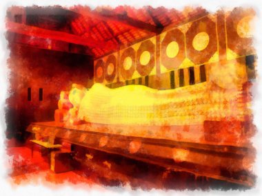 Landscape and scenery of the Ancient Architecture Council in Chiang Mai and tourist attractions of Thailand watercolor style illustration impressionist painting.