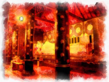 Landscape and scenery of the Ancient Architecture Council in Chiang Mai and tourist attractions of Thailand watercolor style illustration impressionist painting.