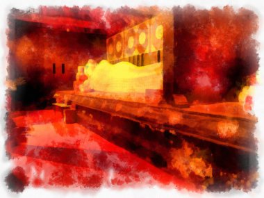 Landscape and scenery of the Ancient Architecture Council in Chiang Mai and tourist attractions of Thailand watercolor style illustration impressionist painting.