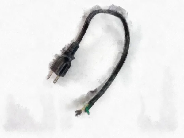 Black Power Cord White Background Watercolor Style Illustration Impressionist Painting — ストック写真