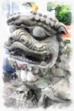 Eski yerlerin ve Bangkok 'un eski kentlerinin manzarası suluboya stili illüstrasyon ressamı.