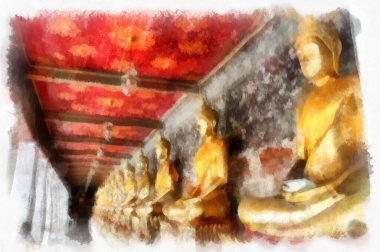 Eski yerlerin ve Bangkok 'un eski kentlerinin manzarası suluboya stili illüstrasyon ressamı.