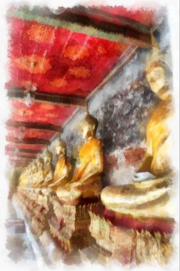 Eski yerlerin ve Bangkok 'un eski kentlerinin manzarası suluboya stili illüstrasyon ressamı.