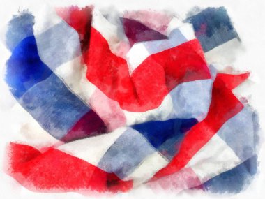 Peştamal ya da İskoç Doku stili suluboya resim çizimi.